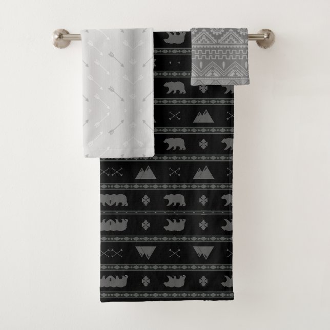 Tribal Bear Black and Grey Bath Towel Set (Insitu)