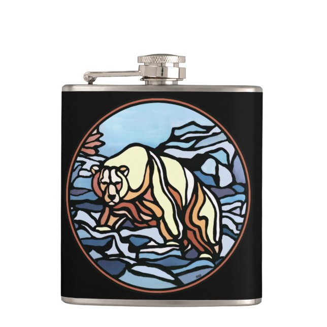 Tribal Bear Flask Custom Native Bear Drink Flask (Front)