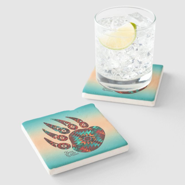 Tribal Bear Paw Stone Coaster (Side)