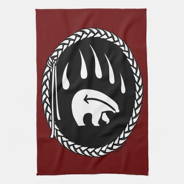 Tribal Bear Towel Native Art Bear Tea Towel (Vertical)