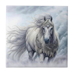 Tribal Beautiful White Horse Tile