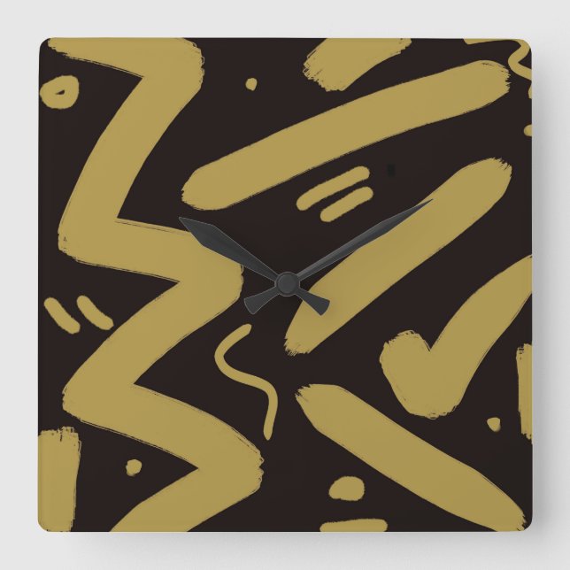 Tribal Black and Gold  Square Wall Clock (Front)