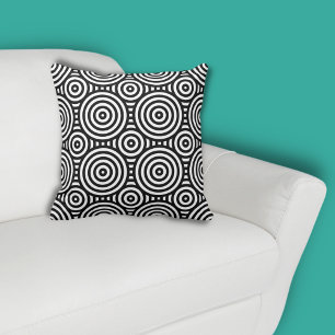 Tribal Black Circle Pattern White Throw Pillow