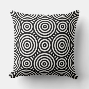 Tribal Black Circular Pattern White Throw Pillow