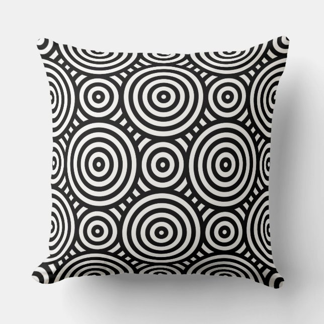 Tribal Black Circular Pattern White Throw Pillow (Front)