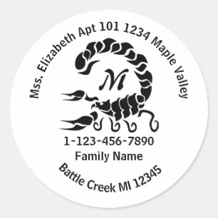 Tribal Black Scorpion Family Home Address Classic Round Sticker