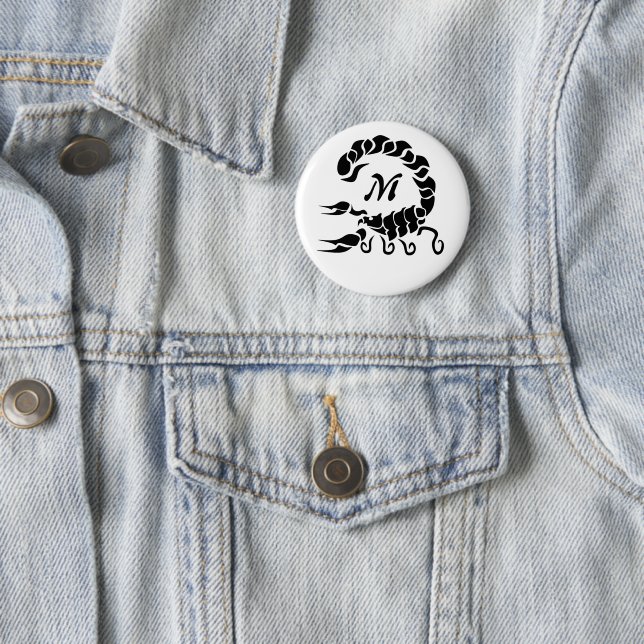 Tribal Black Scorpion Monogram 2 Inch Round Button (In Situ)