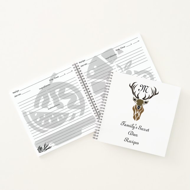 Tribal Black Stag Silhouette Monogram Deer Recipes Notebook (Inside)