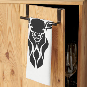 Tribal Black Stag Silhouette Monogram Kitchen Towel