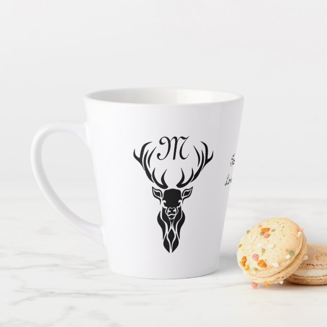 Tribal Black Stag Silhouette Monogram Latte Mug (In Situ)