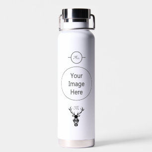 Tribal Black Stag Silhouette Monogram Water Bottle
