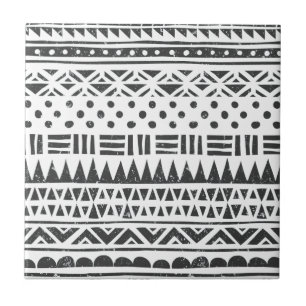 Tribal Black White Modern Abstract Shapes Tile