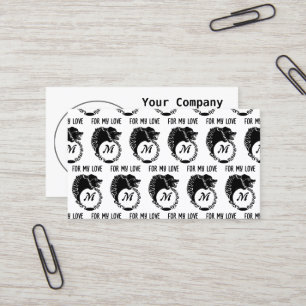 Tribal Black Wolf Head Silhouette Laurel Monogram Business Card