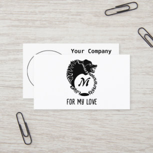 Tribal Black Wolf Head Silhouette Laurel Monogram Business Card