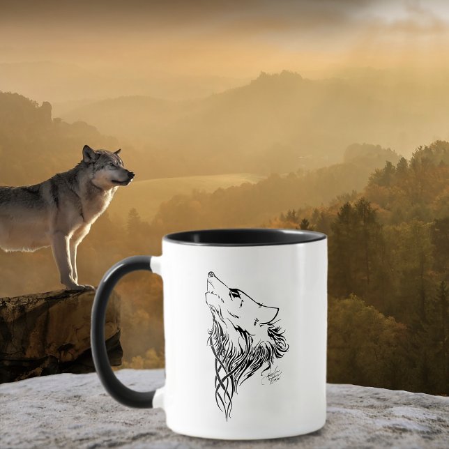 Tribal Black Wolf Howl Mug (Creator Uploaded)