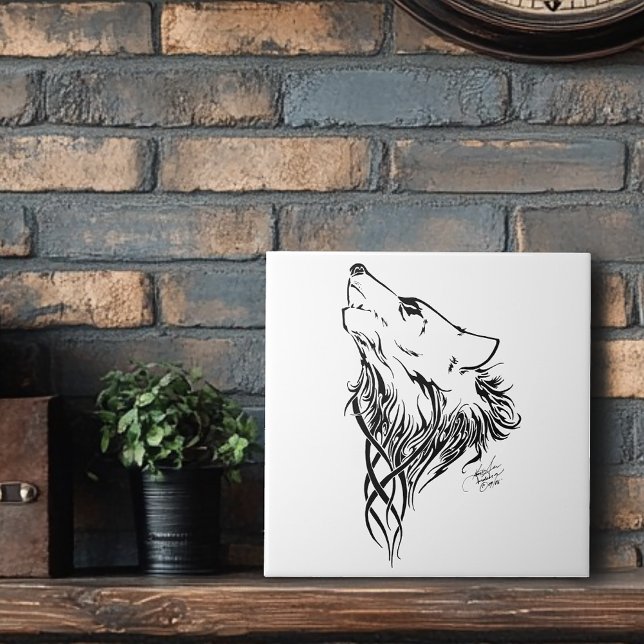 Tribal Black Wolf Howl Tile (Creator Uploaded)