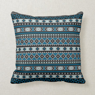 Tribal Blanket Pattern Blue Grey Black Throw Pillow
