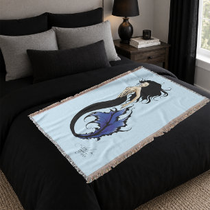 Tribal Blue Mermaid Elegant Fantasy Siren Throw Blanket