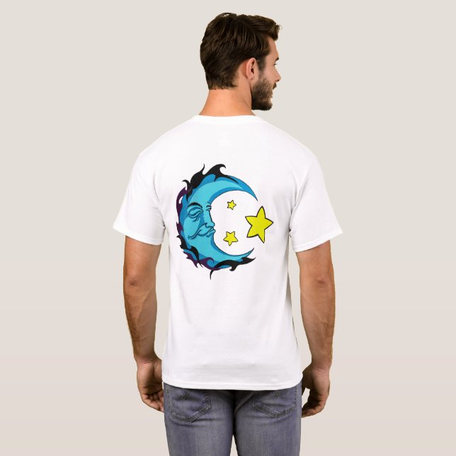 Tribal Blue Moon with Three Yellow Stars T-Shirt (Back Full)