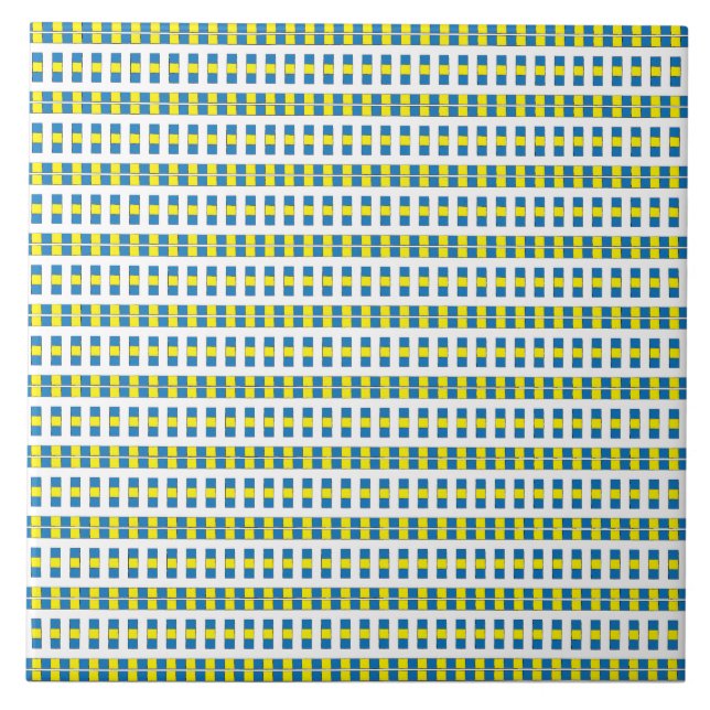 Tribal blue, yellow, and white Geometric pattern Tile (Front)