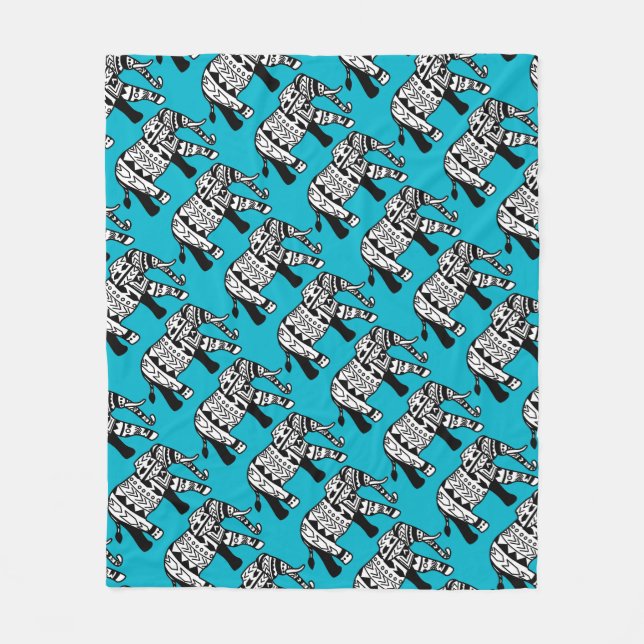 Tribal Bohemian Elephants Custom Fleece Blanket (Front)