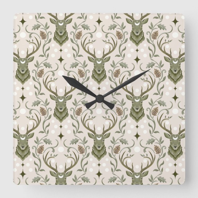 Tribal Boho Deer, Dreaming of Deer Square Wall Clock (Front)