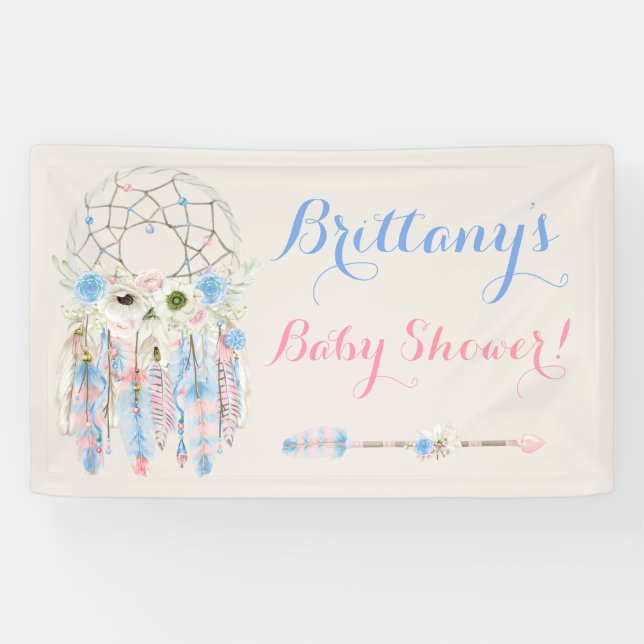 Tribal Boho Dream Catcher Baby Blue & Pink Banner (Horizontal)