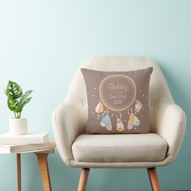 Tribal Boho Dreamcatcher New Baby Keepsake Throw Pillow (Chair)