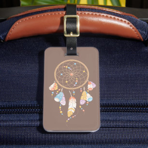Tribal Boho Dreamcatcher on Brown Luggage Tag