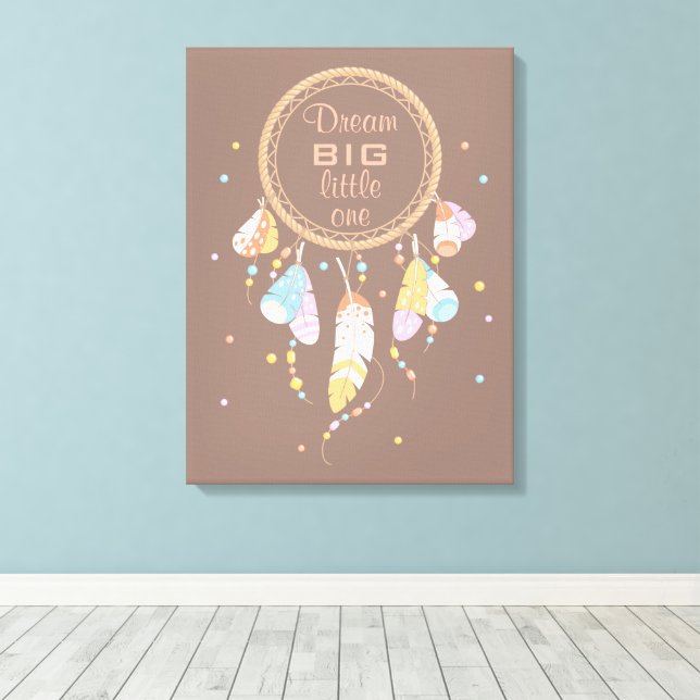 Tribal Boho Dreamcatcher on Brown Quote Canvas Print (Insitu(Wood Floor))