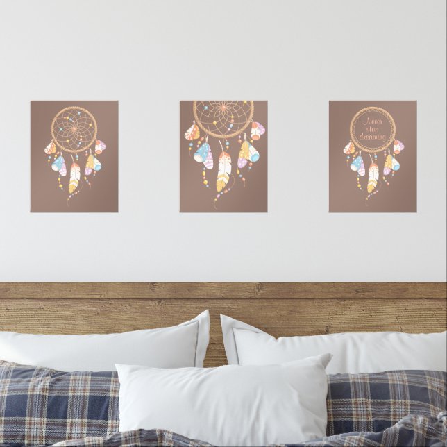 Tribal Boho Dreamcatcher on Brown Set of 3 (Bedroom)