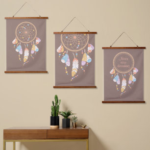 Tribal Boho Dreamcatcher on Brown Set of 3 Hanging Tapestry