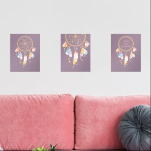 Tribal Boho Dreamcatcher on Purple Set of 3
