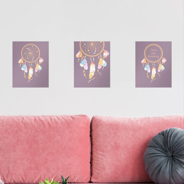 Tribal Boho Dreamcatcher on Purple Set of 3 (Livingroom)