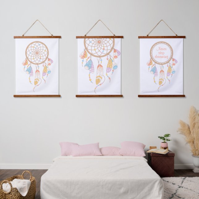 Tribal Boho Dreamcatcher on White Set of 3 Hanging Tapestry (Bedroom)