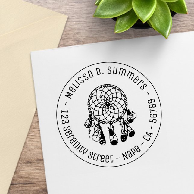 Tribal Boho Dreamcatcher Round Address 3 Rubber Stamp (Creator Uploaded)
