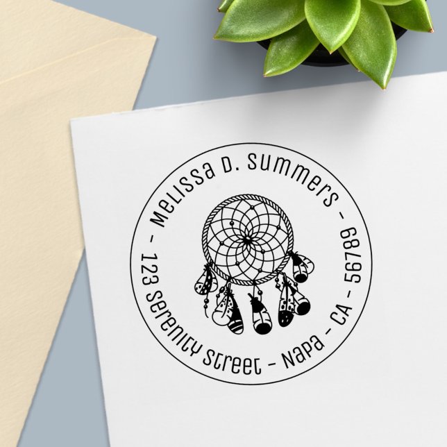 Tribal Boho Dreamcatcher Round Address 3 Self-inking Stamp (Creator Uploaded)