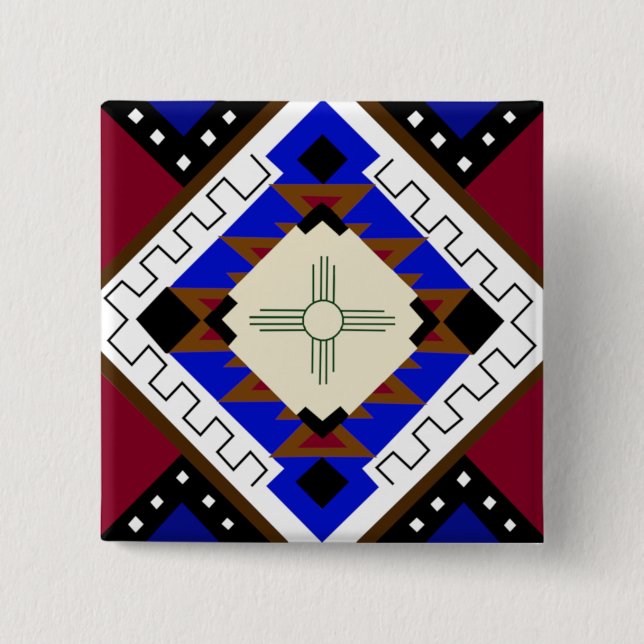 Tribal Botton, Happiness, Native American Zia 2 Inch Square Button (Front)