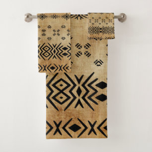 Tribal Brown Beige Bath Towel Set