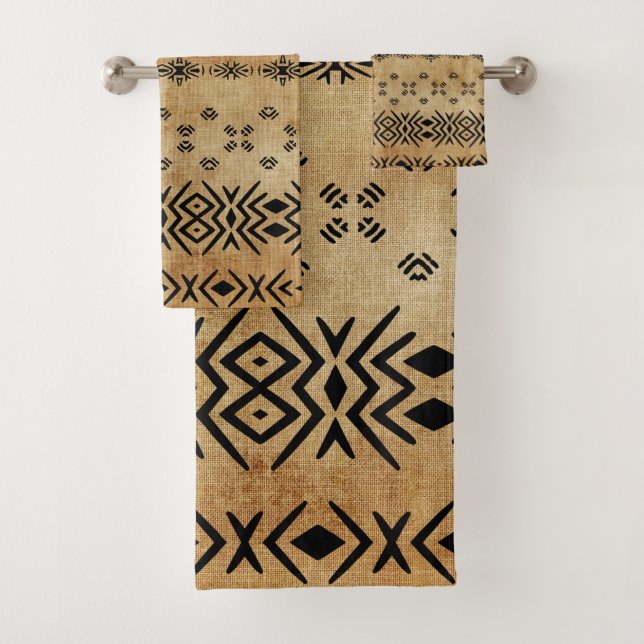 Tribal Brown Beige Bath Towel Set (Insitu)