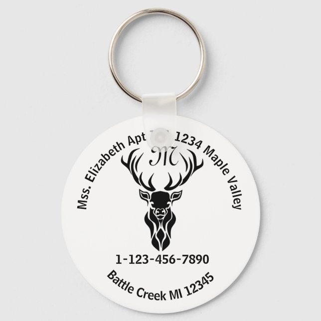 Tribal Buck Silhouette Monogram Home Address Keych Keychain (Front)