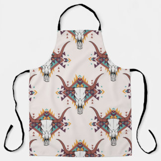 Tribal Bull Skull: Boho Seamless Apron