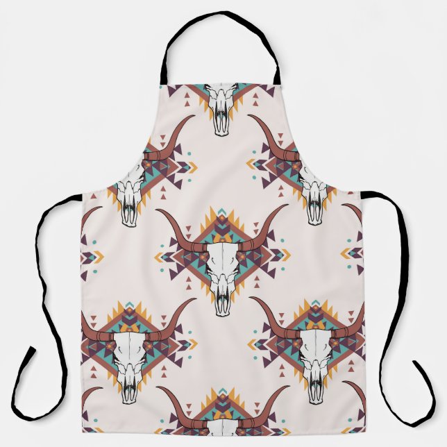 Tribal Bull Skull: Boho Seamless Apron (Front)