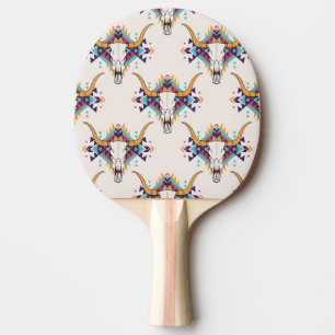 Tribal Bull Skull: Boho Seamless Ping Pong Paddle