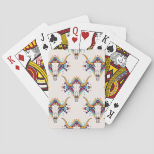 Tribal Bull Skull: Boho Seamless Playing Cards