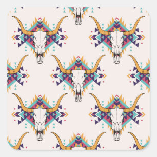 Tribal Bull Skull: Boho Seamless Square Sticker