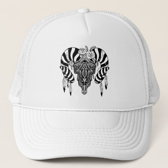 Tribal bull skull trucker hat (Front)