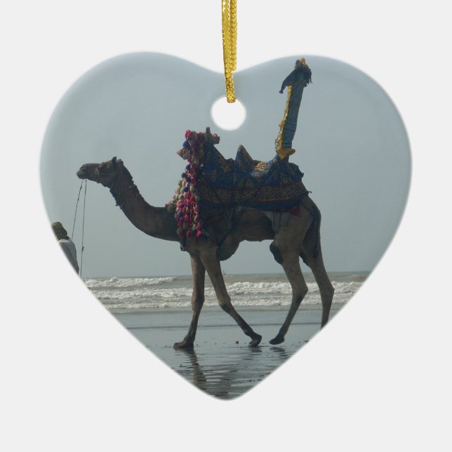 Tribal Camel Ride: Morning Tide Sands & Sea Ceramic Ornament (Front)