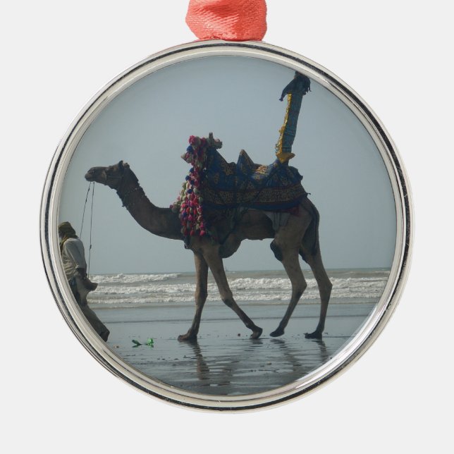Tribal Camel Ride: Morning Tide Sands & Sea Metal Ornament (Front)