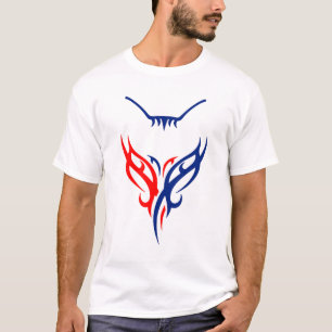 Tribal Cat Design - Red and Blue Abstract T-Shirt